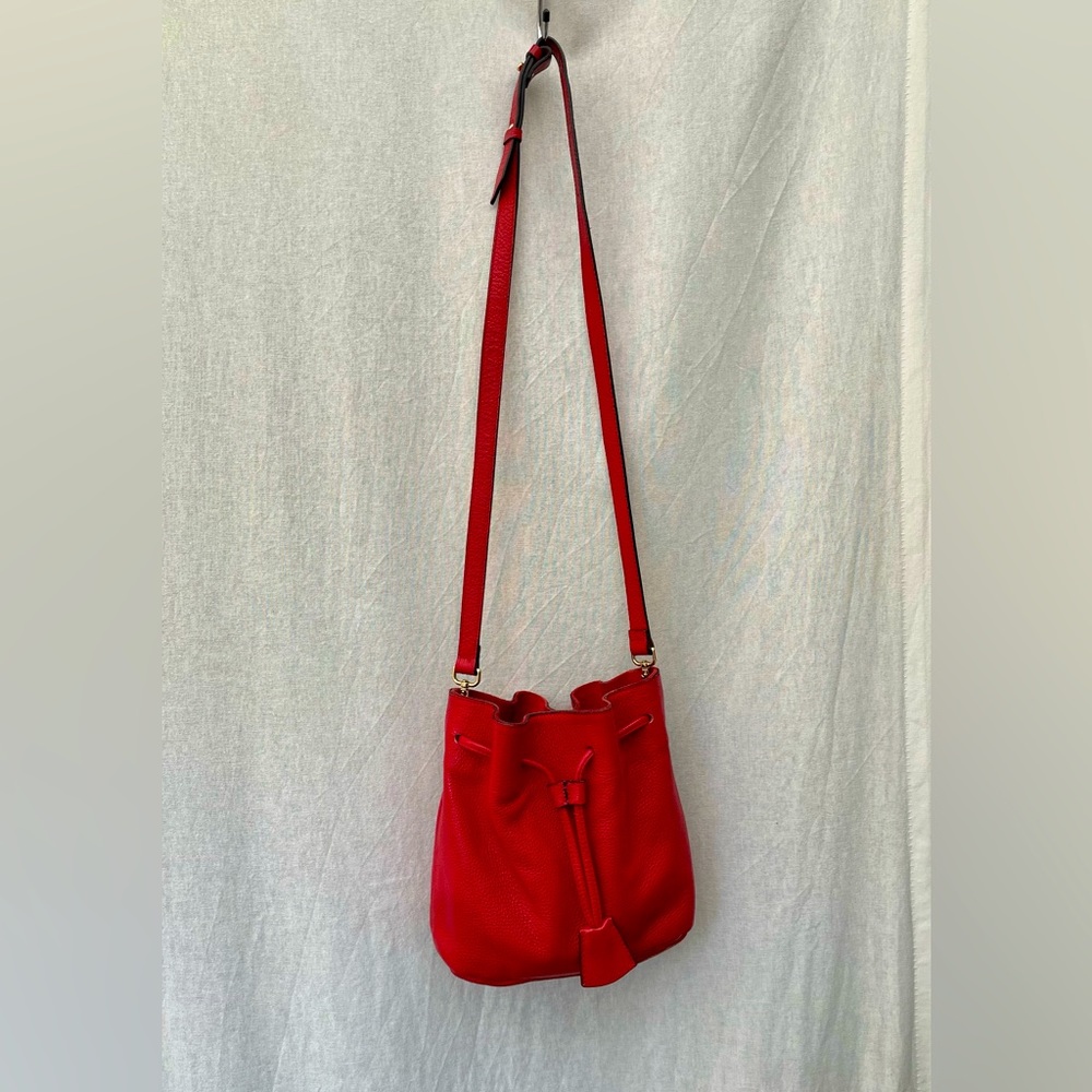 Alessandro Mari Italian Pebble Leather Red Bucket Purse, Shoulder or Crossbody